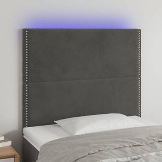 sengegavl med LED-lys 80x5x118/128 cm fløjl mørkegrå