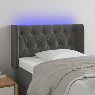 sengegavl med LED-lys 83x16x78/88 cm fløjl mørkegrå