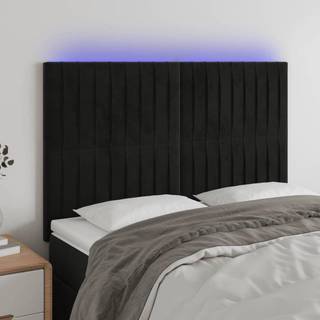 sengegavl med LED-lys 144x5x118/128 cm fløjl sort