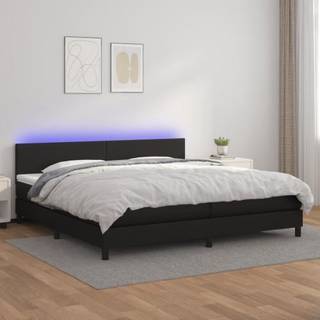 kontinentalseng med LED-lys 200x200 cm kunstlæder sort