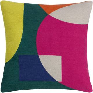 Furn Furn Green Anjo Geometric Colour Block Crewl Embroidered 100% Cotton Cushion
