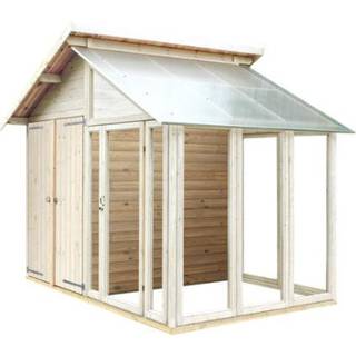 PLUS redskabsrum med drivhus, ubehandlet, natur/nåletræ - 6,6 m²