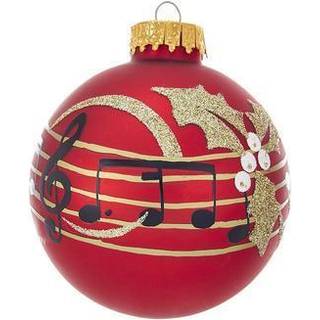 Kurt S Adler GG0912 80 mm rød med musiknoter Glasjulens ornamenter kugle 6 stykke