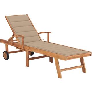 liggestol med beige hynde massivt teaktræ