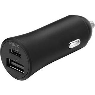 Billader USBC+USB 20W Sort