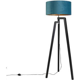 Gulvlampe Tripod sort med blå skærm og guld 50 cm - Puros