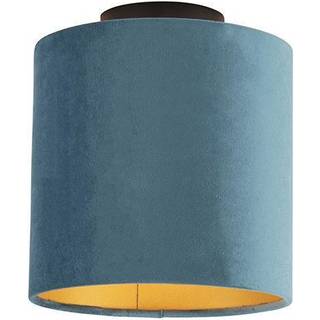 Loftslampe med fløjlsskærm blå med guld 20 cm - Combi sort