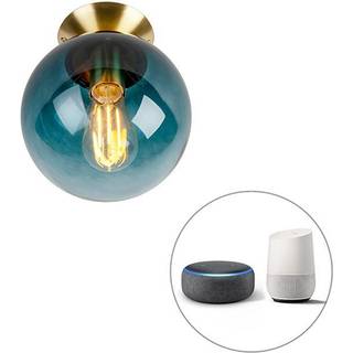 Smart loftslampe messing med oceanblå glas inkl. Wifi ST64 - Pallon