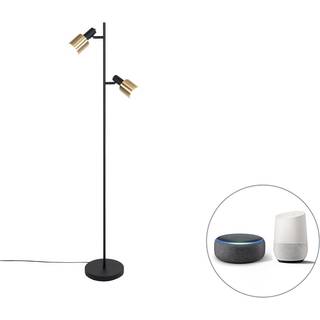 Smart gulvlampe sort med guld inkl. 2 Wifi A60 - Stijn