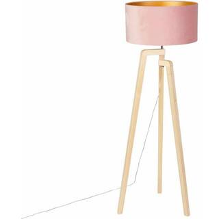 Gulvlampe Tripod træ med lyserød fløjlsskærm 50 cm - Puros