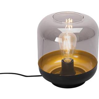 Design bordlampe sort med guld og røgglas - Kyan