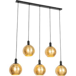 Design pendellampe sort med guld glas 5-lys - Bert