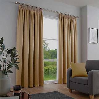 Fusion Fusion Ochre Yellow Galaxy Room Darkening Woven Pair of Pencil Pleat Curtains