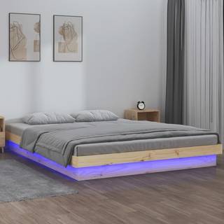 sengeramme med LED-lys 140x190 cm massivt træ
