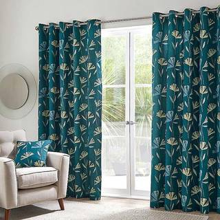 Fusion - Dacey - 100% bomuld, par gardiner med øjer - 66" bredde x 90" fald (168 x 229 cm) i teal