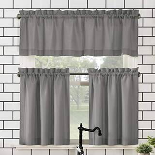 Nr. 918 Martine Microfiber Semi-Sheer Rod Pocket Kitchen Curtain Valance and Tiers Set 54 """" X 45 """" Gr?