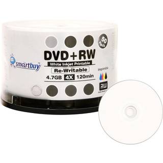 50 Pack SmartBuy Blank DVD+RW 4X 4,7 GB 120min White Inkjet Hub Printbar Repricitable DVD Media Disc