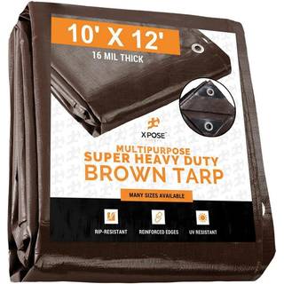 10 'X 12' Super Heavy Duty 16 Mil Brown Poly Tarp -d?kning - Tyk vandt?t UV -resistent rip og t?reikker tarpaulin med grommets og forst?rkede kan