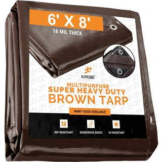 6 'X 8' Super Heavy Duty 16 Mil Brown Poly Tarp -dækning - Tyk vandtæt UV -resistent rip og tåreikker tarpaulin med grommets og forstærkede kante