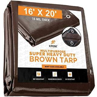 16 'X 20' Super Heavy Duty 16 Mil Brown Poly Tarp -dækning - Tyk vandtæt UV -resistent rip og tåreikker tarpaulin med grommets og forstærkede kan