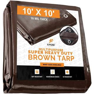 10 'x 10' Super Heavy Duty 16 Mil Brown Poly Tarp -d?kning - Tyk vandt?t UV -resistent rip og t?reproof tarpaulin med grommets og forst?rkede kan