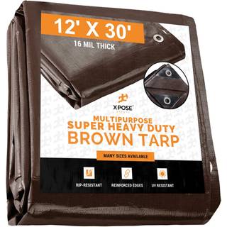 12 'X 30' Super Heavy Duty 16 Mil Brown Poly Tarp -dækning - Tyk vandtæt UV -resistent rip og tåreikker tarpaulin med grommets og forstærkede kan