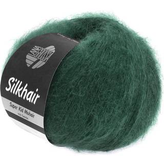 Lana Grossa Silkhair 110 Mørkegrøn Indhold: 70% mohair, 30% silke Vægt/Længde: 25 g = ca. 210 meter Anbefalede pinde: 4.50-5.00 mm Strikkefasthed: 10 x 10 cm = 22 m x 27 p Vask:Håndvask / Tørres fladt.