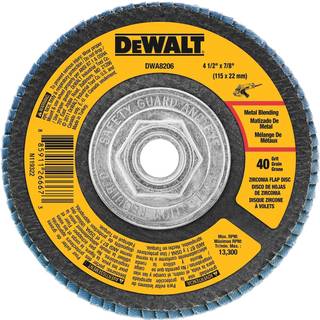 Dewalt DWA8206 40 Grit Zirconia T27 FLAP 4-1/2-tommer x 7/8-tommer