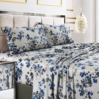 Tribeca Living Twin XL Bed Sheet Set Soft Cotton Sateen Printed Sheets Blomsterprint Ekstra Deep Pocket 300 tr?dt?lling 3-delt senget?j s?t Lissa