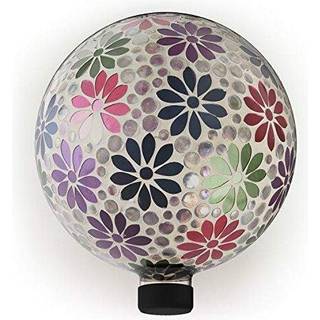 Alpine Corporation 10 """" Diameter indendørs/udendørs glasmosaik stirrer Globe Yard Decoration Farverig Daisy Design