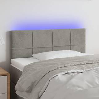 sengegavl med LED-lys 100x5x78/88 cm fløjl lysegrå
