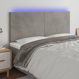 sengegavl med LED-lys 200x5x118/128 cm fløjl lysegrå