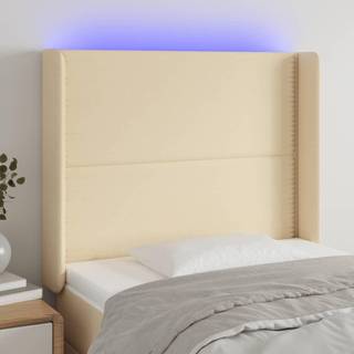 Sengegavl Med Led-Lys Stof Farvet Creme - 93 x 16 x 118/128 cm