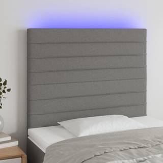 sengegavl med LED-lys 100x5x118/128 cm stof mørkegrå