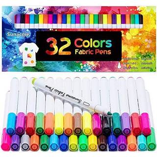 Sunacme stofmark?rer Pen 32 farver Permanent stofmalingspenner Kunstmark?rer Set- Fin tip B?rn Sikker og ikke-giftig til l?rredsposer T-shirts Sn