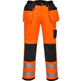 PW3 Hi-Vis stretch arbejdsbukser med hængelommer - Orange/Sort (Størrelse: 32)