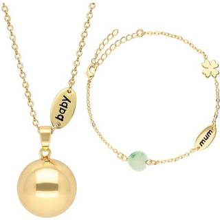 Bola Nature Stone Beads and Mum/Baby Charm bola graviditetssmykke Gold - 1 stk.