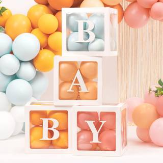 4 stk. Hvid baby ballonkasse sæt, 30x30 cm, selvmontering, perfekt til fest