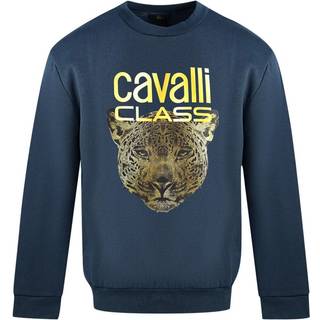 Cavalli Class Elegant Crew Neck Fleece Sweatshirt in Blue