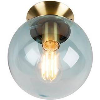 Art Deco loftslampe messing med blåt glas - Pallon