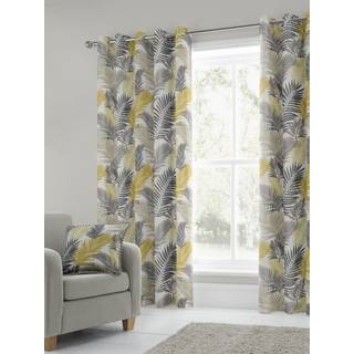 Fusion Fusion Yellow Tropical Leaves Lined Eyelet Curtains