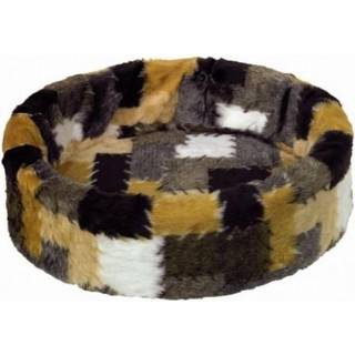 Plys seng, rund Patchwork - 40 cm - Brun