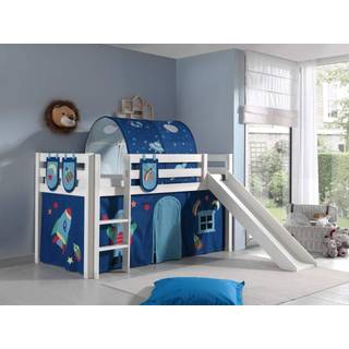 Halvhøj seng med rutsjebane – Pino, hvid, Astro tekstilsæt