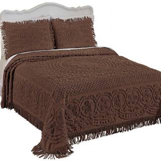 Samlinger osv. Calista Chenille Letv?gts senget?ppe med frynse gr?nse chokolade fuld