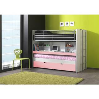 Køjeseng 90 x 200 cm med skrivebord – lyserød (Bonny)