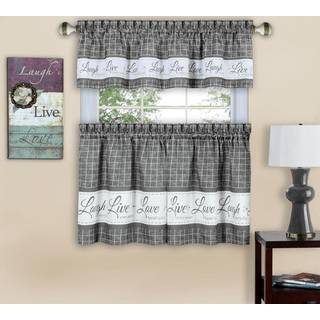 Live Love Laugh Window Curtain Tier Pair and Valance Set - 58x24 - Grå