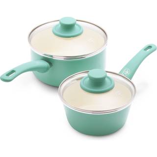 Greenlife Soft Grip Sunde keramiske nonstick 1qt og 2qt gryde Pot s?t med l?g PFAS-fri opvaskemaskine sikker turkis