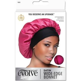 Firstline Evolve Fuchsia Satin Wide-Edge Bonnet med kantbånd til glatte kanter og beskyttelse af håret om natten