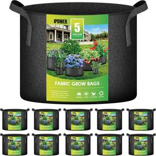 Ipower 5 gallon 10 Pack Grow Bags Nonwoven Fabric Pots Luftbeholder med remhåndtag til have og plantning af 10-pakker sort