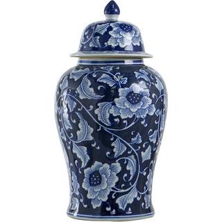 A&B Hjem 18 Porcel?n Dekorativ krukke med l?gbl? hvid blomsterprint Vase Ginger Jar Centerpiece Decor